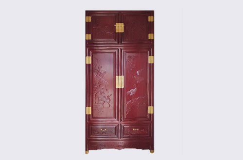 鹤壁高端中式家居装修深红色纯实木衣柜